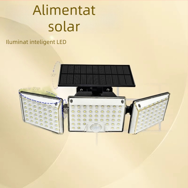 Lumină solară de perete pentru exterior, IP65 rezistentă la apă, lampă LED cu trei brațe pentru vilă