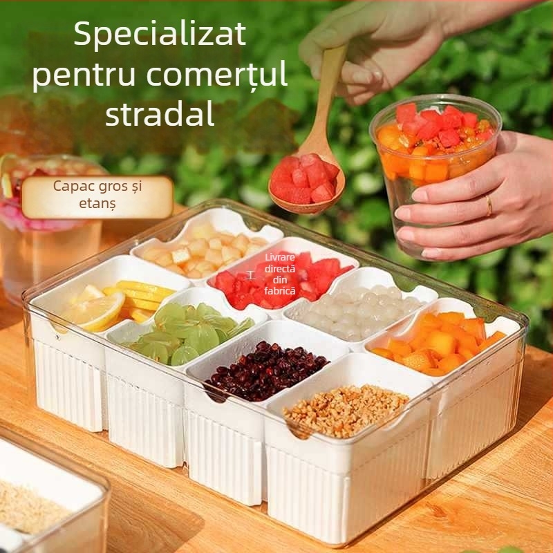 Set comercial de recipiente pentru ingrediente de gheață – set complet pentru stand stradal, recipiente cu capac pentru sosuri și fructe
