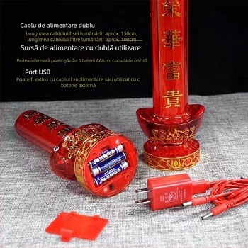 Lampă LED de tip candelă, economisire energie, cu Dumnezeu Bogăției și Buddha, roșu, alimentare la priză, utilizare dublă