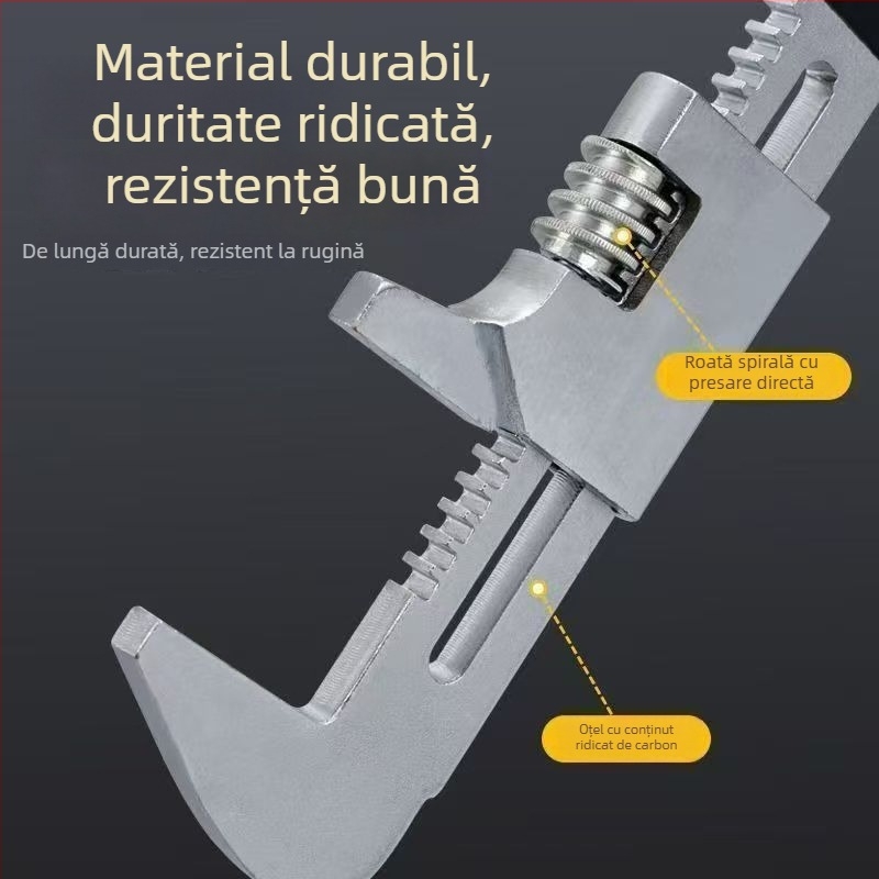 Cheie în formă de F îngroșată, cu deschidere mare, cheie reglabilă la unghi drept, unealtă universală pentru țevi sanitare