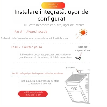 Lumină solară de exterior pentru perete, cu senzor de mișcare, LED rezistent la apă pentru grădină