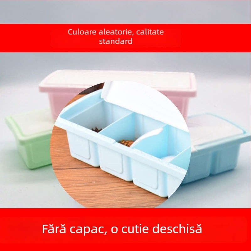 Set de cutii pentru condimente cu patru compartimente și capac, pentru bucătărie
