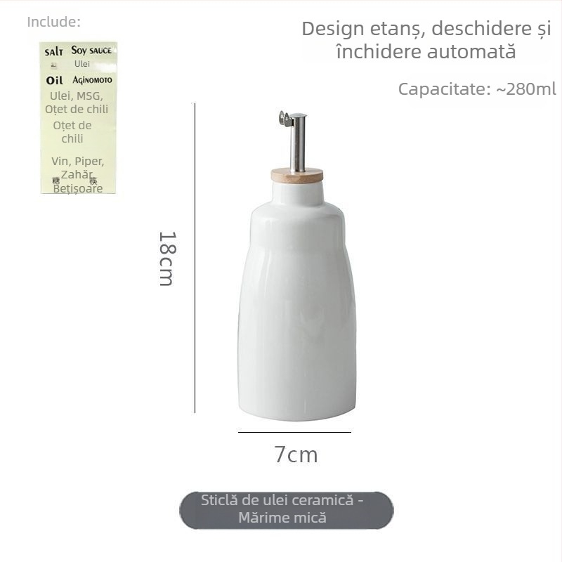 Sticlă ceramică de bucătărie pentru ulei, cu dozator automat, pentru sos de soia, oțet și condimente