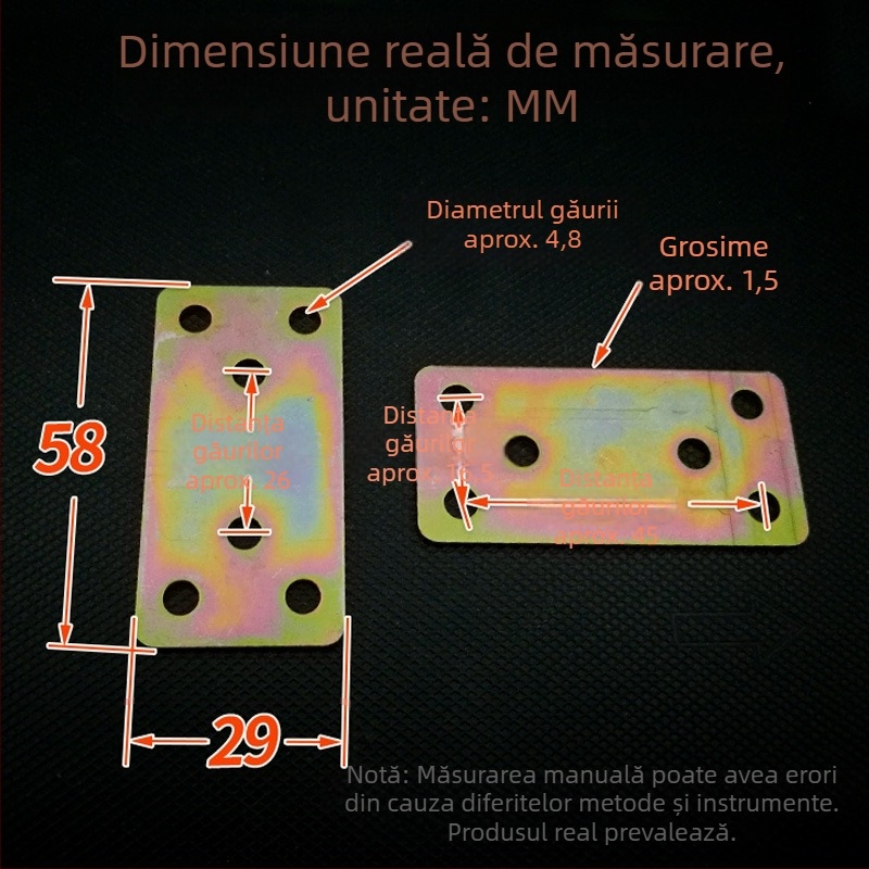 Suport unghi drept pentru mobilier, placă metalică fixă de conectare, dimensiuni 30×60 mm