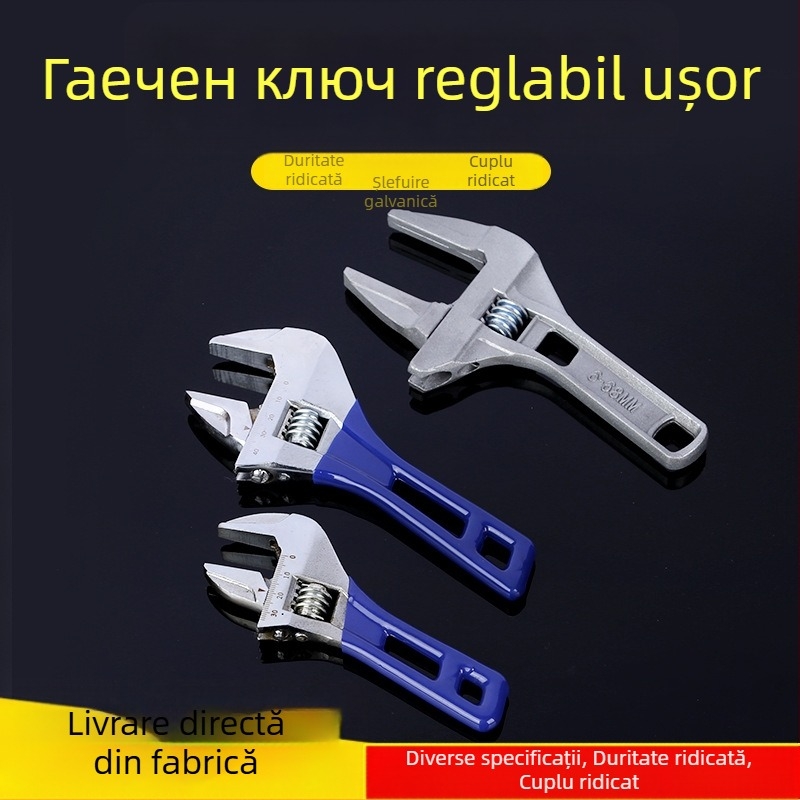 Cheie reglabilă pentru uz casnic, cu gură mare, pentru baie și chiuvetă, mâner scurt