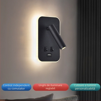 Lampa de perete cu încărcare USB, stil minimalist nordic, pentru casă și hotel, lampă de lectură în dormitor