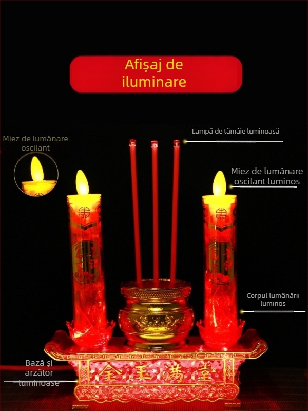 Suport LED în formă de inimă, cu flacără balansată, arzător electric pentru altarul Buddha