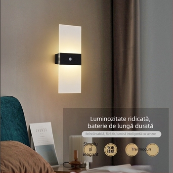 Lampă LED de perete reîncărcabilă, reglaj continuu al intensității, senzor de mișcare, încărcare USB 5V, lampă de noapte cu capacitate mare BD818
