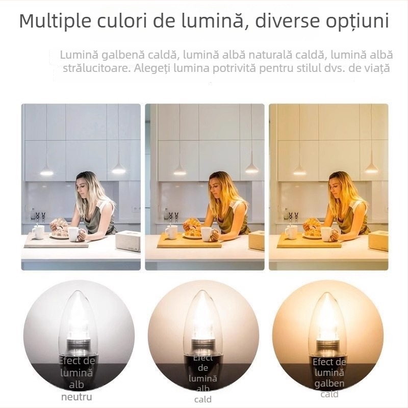 Lampă LED tip lumânare, cu soclu E14, bază mică, pentru uz casnic, ultra-luminantă, economisire de energie, aspect cristal