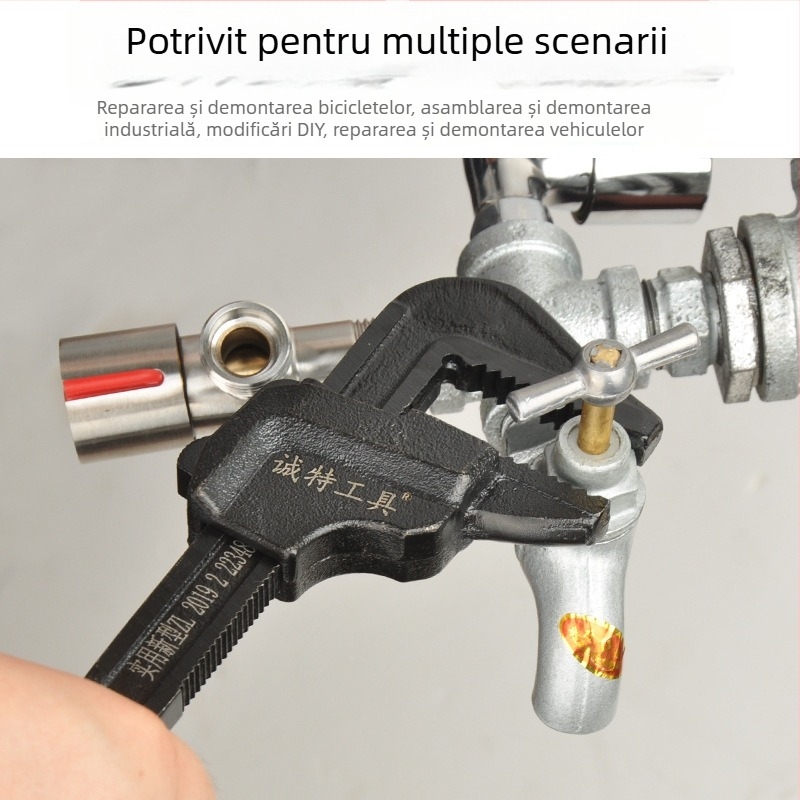 Chengte Cheie reglabilă în formă F cu deschidere mare pentru instalații sanitare, oțel de înalt carbon, clește pentru pompă de apă și fitinguri PVC