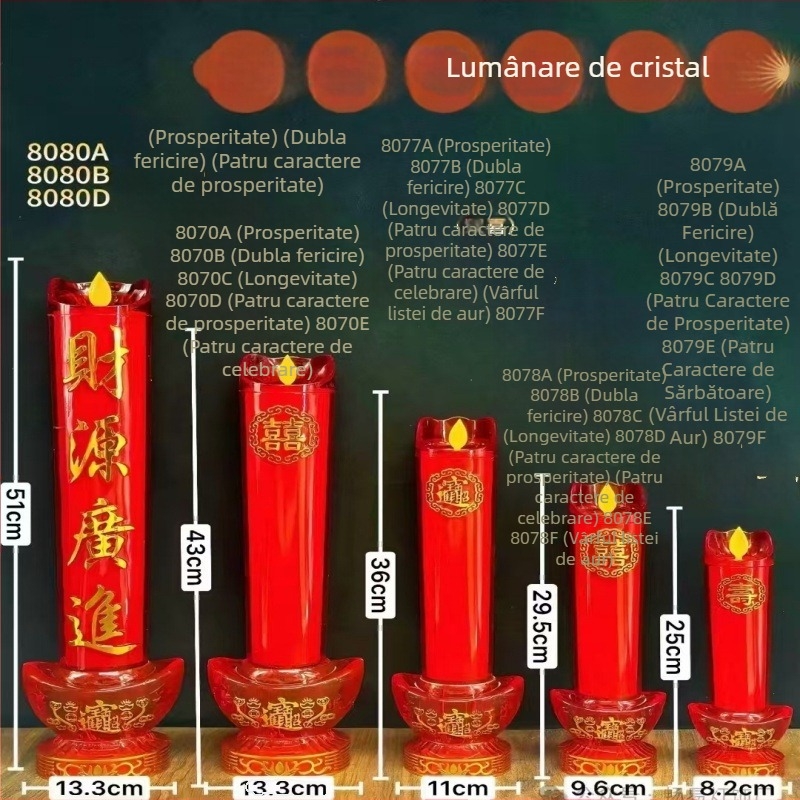 Lumânare LED din cristal, alimentare la priză sau baterie, efect flacără roșie, pentru închinare la Buddha, ceremonii, nunți, utilizare în casă