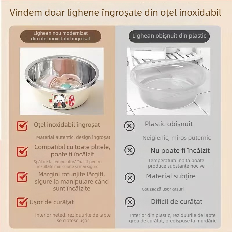 Vas din oțel inoxidabil pentru spălarea biberoanelor, vas de bucătărie cu capacitate mare, multifuncțional pentru frământat aluat și spălat legume