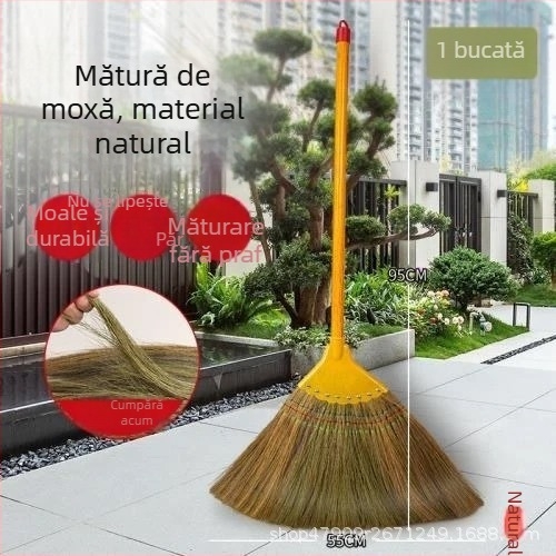Mătură din miscanthus pentru uz casnic, perii moi, nu se agață părul, stil retro, mătură de exterior pentru curte