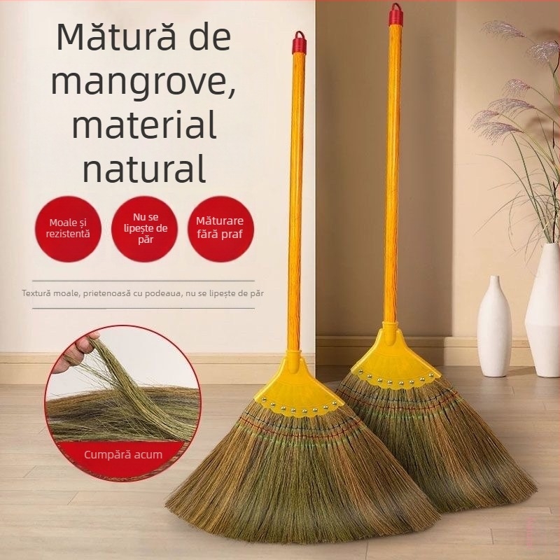 Mătură din miscanthus pentru uz casnic, perii moi, nu se agață părul, stil retro, mătură de exterior pentru curte