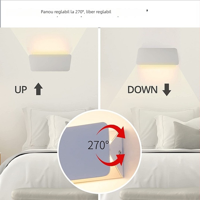 Lampă de perete LED cu iluminare sus-jos, stil modern minimalist, aluminiu, montaj pe suprafață, lampă de citit lângă pat pentru dormitor, birou, sufragerie, hol, perete de fundal