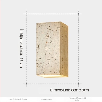 Lumină de perete exterior în stil Wabi-Sabi, travertin galben, pentru vile, balcoane și curți; IP65, montaj pe perete, 3000–6000K, 5W, CRI 97