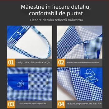 Șorț din poliester pentru adulți, unisex, cu logo imprimat, design cartoon în carouri, mărime universală.