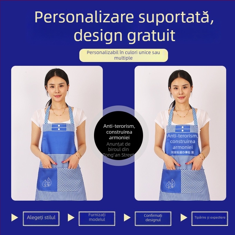 Șorț din poliester pentru adulți, unisex, cu logo imprimat, design cartoon în carouri, mărime universală.