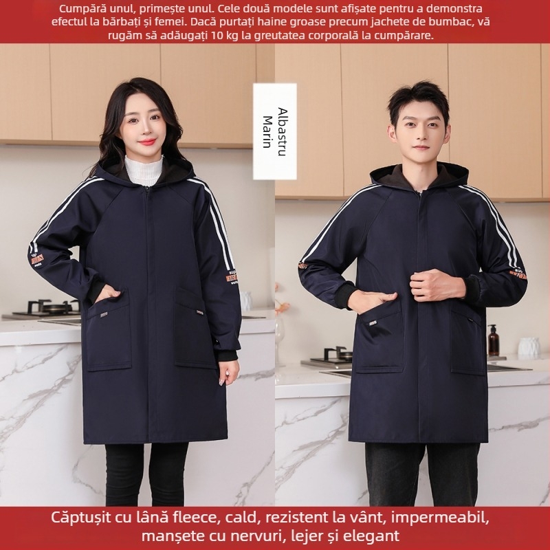 Șorț de bucătărie impermeabil, căptușit cu fleece, unisex, mâneci lungi, îmbrăcăminte de lucru durabilă