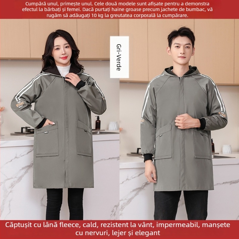 Șorț de bucătărie impermeabil, căptușit cu fleece, unisex, mâneci lungi, îmbrăcăminte de lucru durabilă