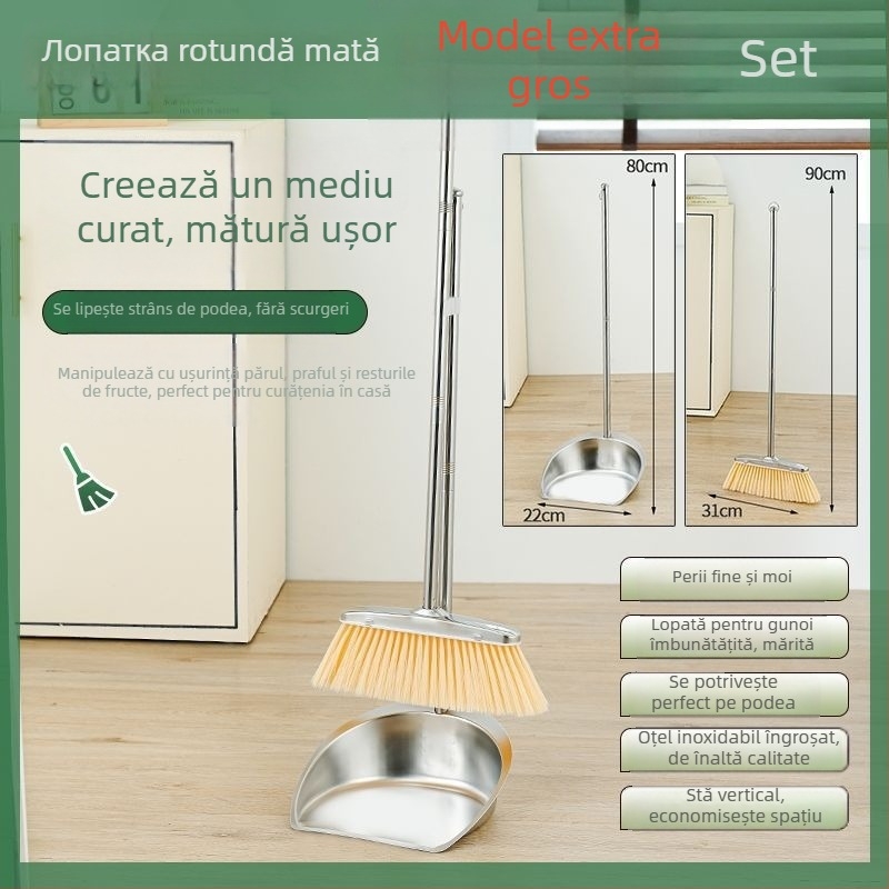Set mătură și lopățică din oțel inoxidabil, model 2024, pentru uz casnic și în internat