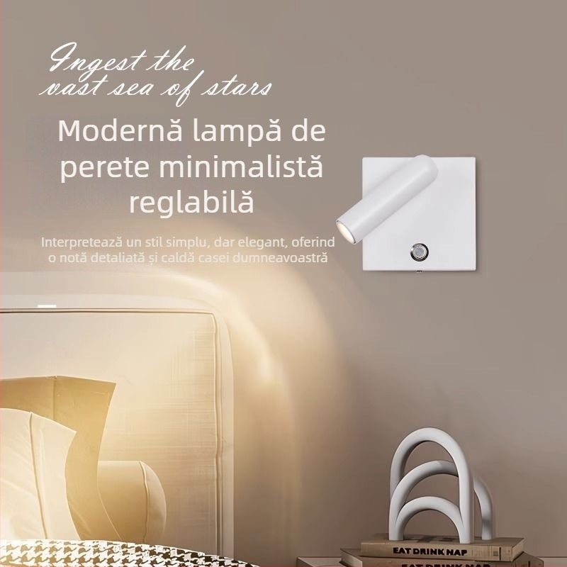 Lampa de lectură 86-Box pentru noptiere, lampă de perete pentru dormitor, LED cu protecție pentru ochi, montaj pe perete, stil minimalist modern