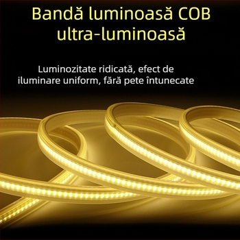 Bandă LED COB 12W, impermeabilă, 110–220V, tensiune înaltă, iluminare pentru exterior și montaj în tavan