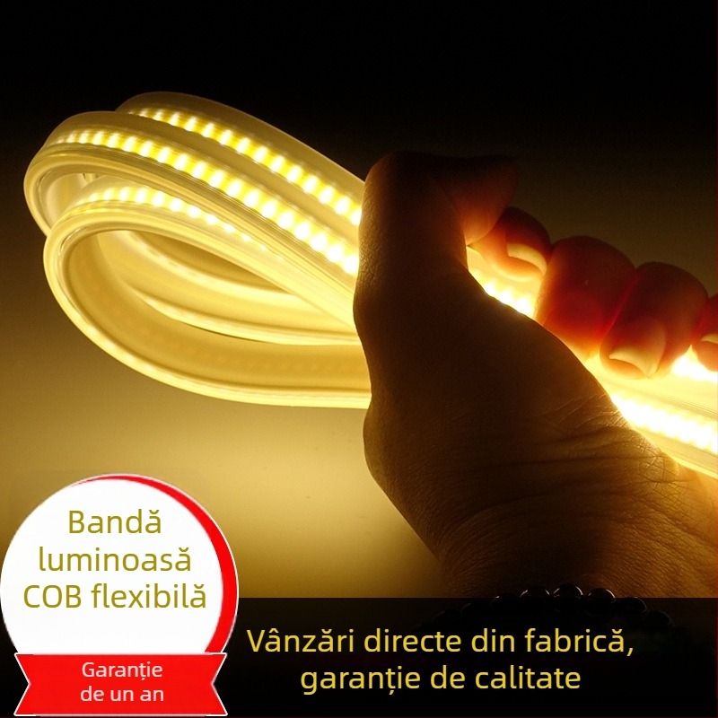 Bandă LED COB 12W, impermeabilă, 110–220V, tensiune înaltă, iluminare pentru exterior și montaj în tavan
