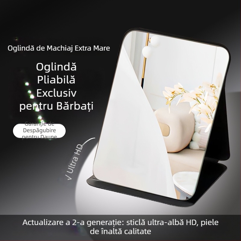 Oglindă de machiaj pliabilă, compactă, portabilă, cu suport de masă pentru cămin studențesc și uz zilnic