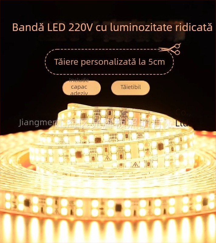 Bandă LED 220V pentru sufragerie, încastrată în tavan, pentru exterior, impermeabilă, 9W, 46 LEDuri 3528, fascicul de 120°, monocromă