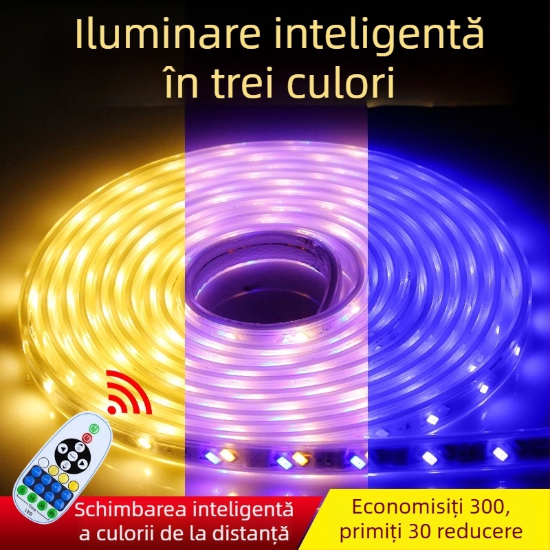 Bandă LED violetă, tri-color, schimbare de culoare, impermeabilă, 220V, bandă decorativă de iluminat pentru interior și exterior