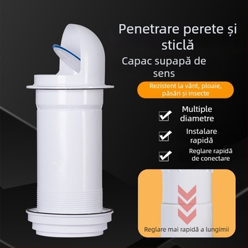 Valvă de control pentru hota de bucătărie, cu capac anti-vânt, montaj prin perete, din sticlă, rezistent la ploi și protecție împotriva păsărilor