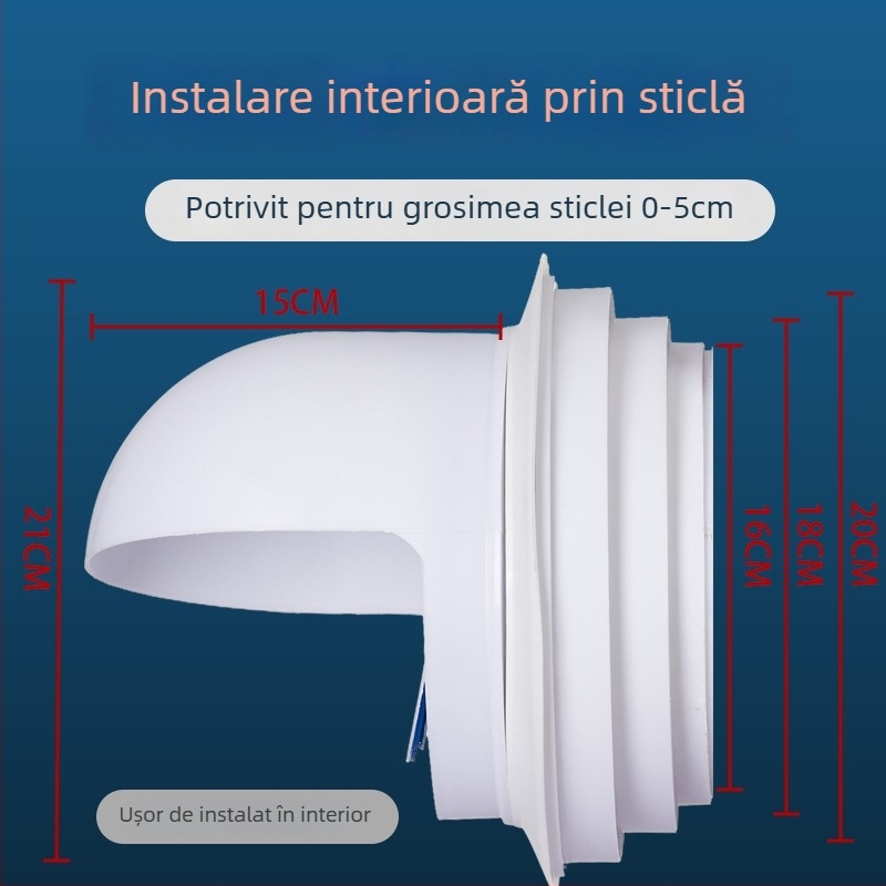 Valvă de control pentru hota de bucătărie, cu capac anti-vânt, montaj prin perete, din sticlă, rezistent la ploi și protecție împotriva păsărilor