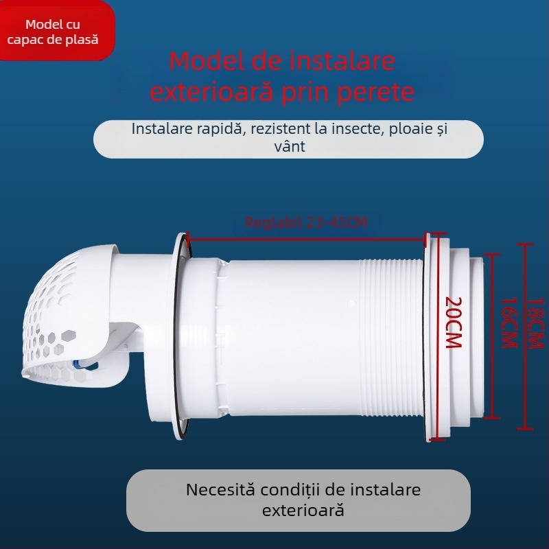 Valvă de control pentru hota de bucătărie, cu capac anti-vânt, montaj prin perete, din sticlă, rezistent la ploi și protecție împotriva păsărilor