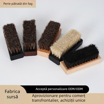 Perie de pantofi cu cap pătrat din lemn de fag, păr de cal, pentru îngrijire și curățare a pielii