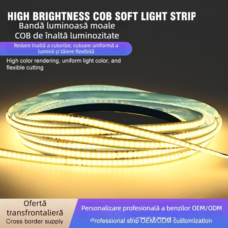 Bandă COB LED, 110V autoadezivă, 220V compatibilă, placă goală, iluminare liniară în canal din aluminiu