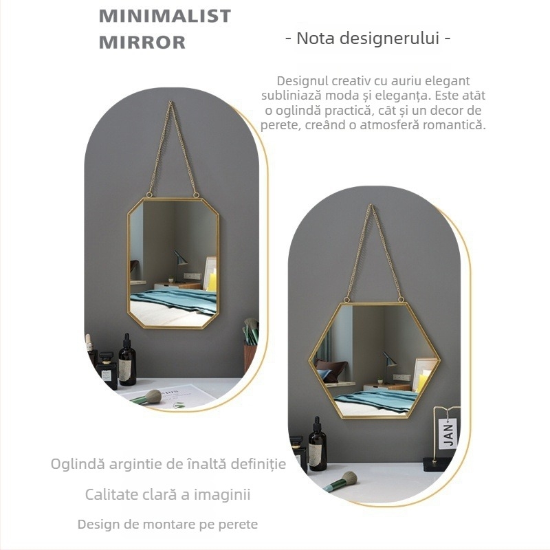 Oglindă de machiaj pentru birou sau montare pe perete, baie, rotundă sau pătrată, cu agățare, fără găuri, oglindă elegantă pentru masă de machiaj