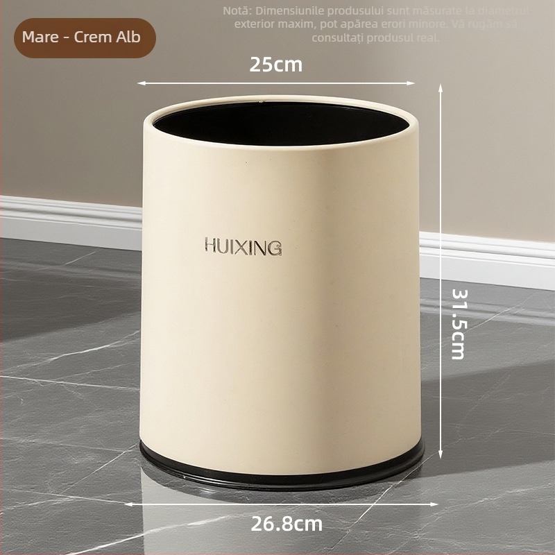 Coș de gunoi rotund din plastic, fără capac, culoare crem, aspect elegant, capacitate mare, pentru uz comercial și casnic, brand duopai