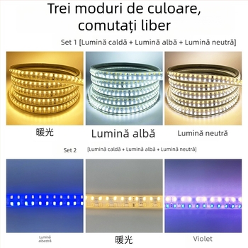Bandă LED tri-coloare, reglabilă, schimbare de culoare, 220V, impermeabilă, bandă flexibilă pentru tavanul sufrageriei