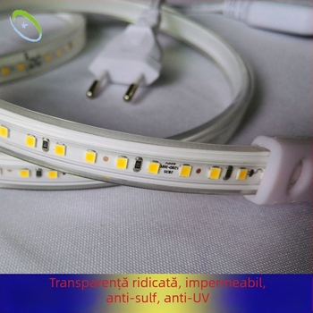Bandă LED 2835 actualizată, 220V, impermeabilă, fără cabluri, 120 LED/m, lungime 1 m, 12W, 28–30 lm/LED, unghi fascicul 120°, luminozitate înaltă