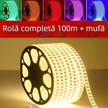 Bandă LED 220V, rezistentă la apă, pentru exterior; potrivită pentru tuneluri și proiecte inginerești; variante de joasă tensiune 36V/24V; iluminare ambientală pe plafon pentru living.