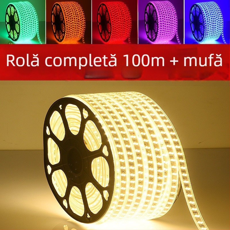Bandă LED 220V, rezistentă la apă, pentru exterior; potrivită pentru tuneluri și proiecte inginerești; variante de joasă tensiune 36V/24V; iluminare ambientală pe plafon pentru living.