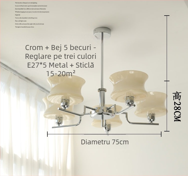 Candelabru din fier forjat, stil francez, cu abajur din sticlă, pentru sufragerie sau dormitor
