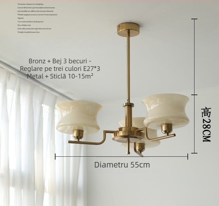 Candelabru din fier forjat, stil francez, cu abajur din sticlă, pentru sufragerie sau dormitor
