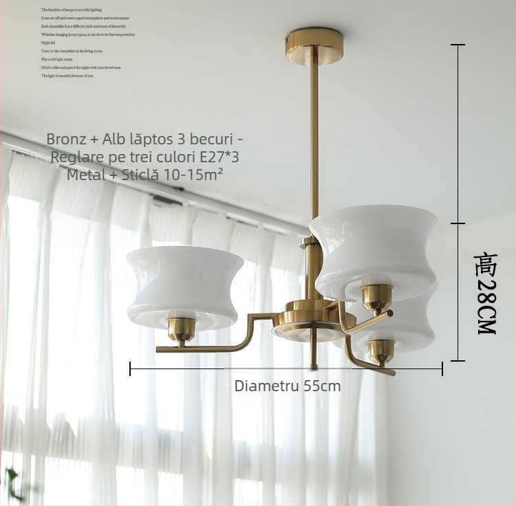 Candelabru din fier forjat, stil francez, cu abajur din sticlă, pentru sufragerie sau dormitor