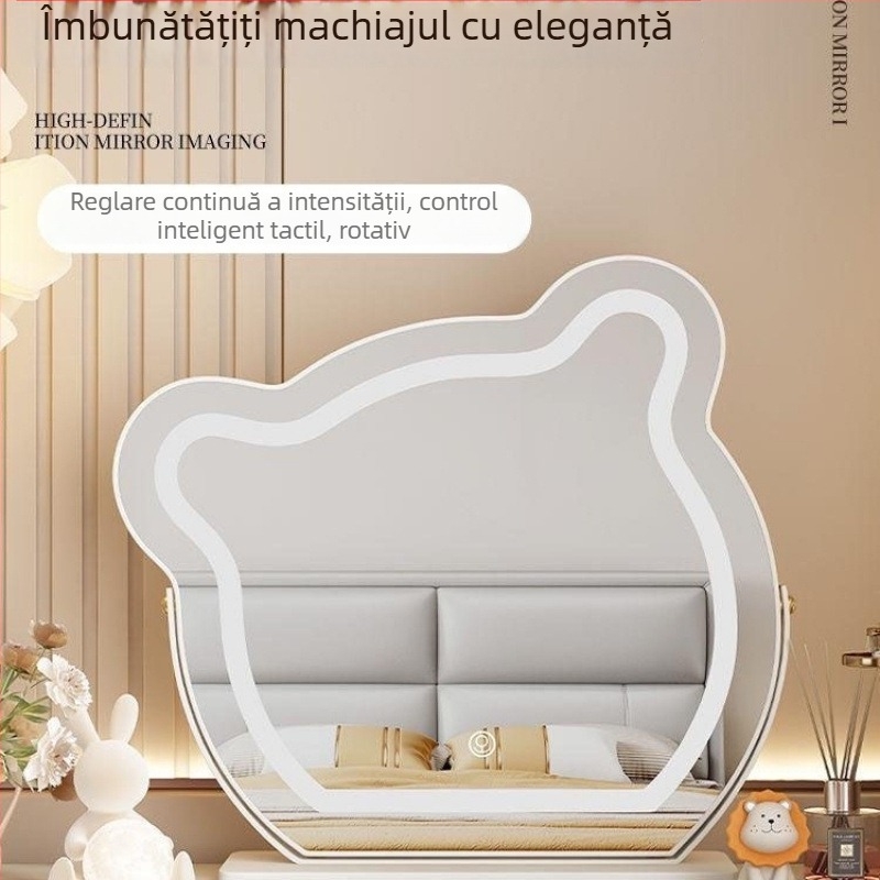 Oglindă de machiaj cu LED, în formă de urs, pentru masă de toaletă