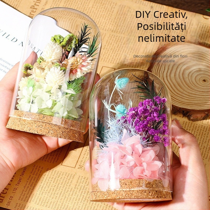 Ziua Mamei: ornament cu dom de sticlă și flori uscate – kit materiale DIY, cadou pentru activitate de teambuilding