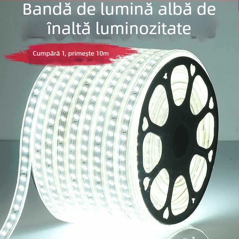 Bandă LED impermeabilă pentru exterior, lumină albă, pentru pereți exteriori, șantiere și tuneluri, 220V