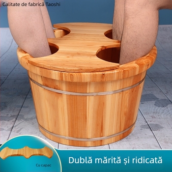 Vas mare de baie pentru picioare din lemn masiv, pentru uz casnic; cedru; dimensiune dublă pentru adulți și copii; poate fi folosit și ca vas pentru spălat fața.