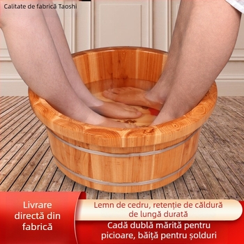 Vas mare de baie pentru picioare din lemn masiv, pentru uz casnic; cedru; dimensiune dublă pentru adulți și copii; poate fi folosit și ca vas pentru spălat fața.